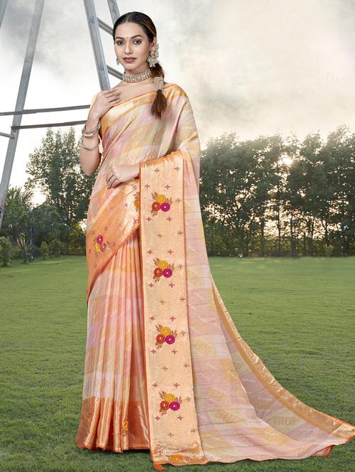 women peach printed chiffon saree with blouse - 20585917 - Very Small Image - 1