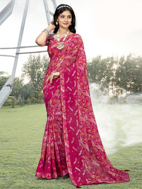 pink georgette printed saree with blouse - 20585987 - Very Small Image - 1