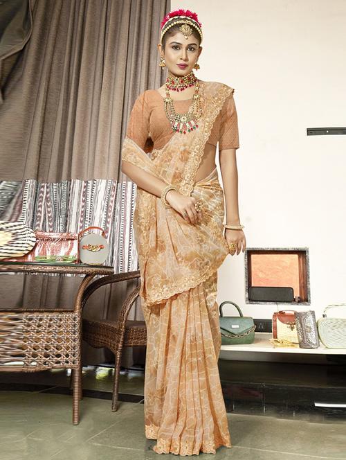 beige georgette printed saree with blouse - 20585997 - Very Small Image - 1