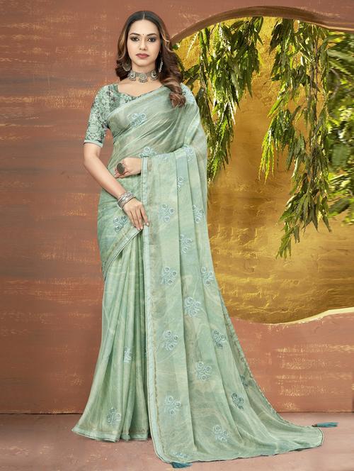 women's embroidered saree with blouse - 20586012 - Very Small Image - 1