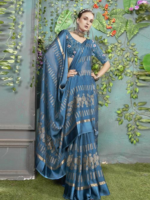 blue georgette printed saree - 20586057 - Very Small Image - 1