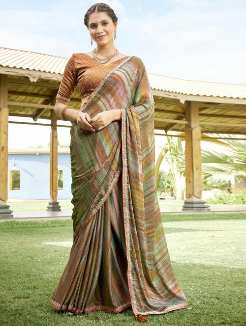 brown printed saree with blouse - 20586062 - Very Small Image - 1