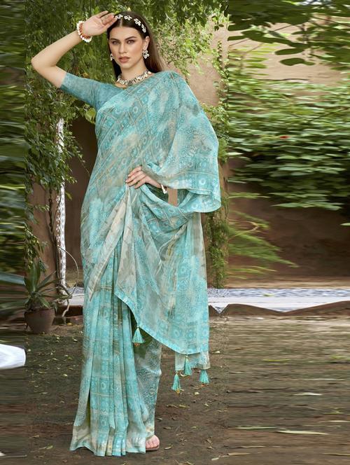women light blue printed georgette saree - 20586094 - Very Small Image - 1