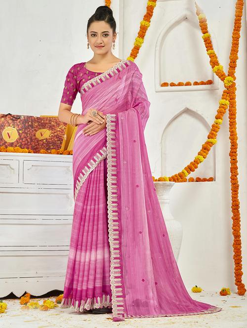 pink chiffon embroidered saree with blouse - 20586107 - Very Small Image - 1