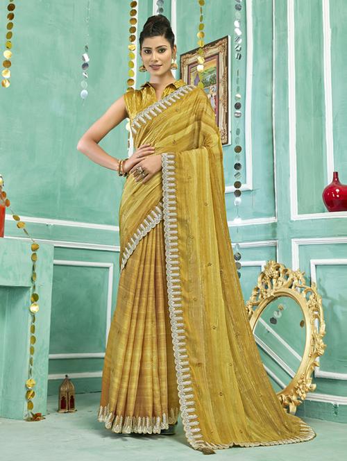 gold chiffon embroidered saree with blouse - 20586113 - Very Small Image - 1
