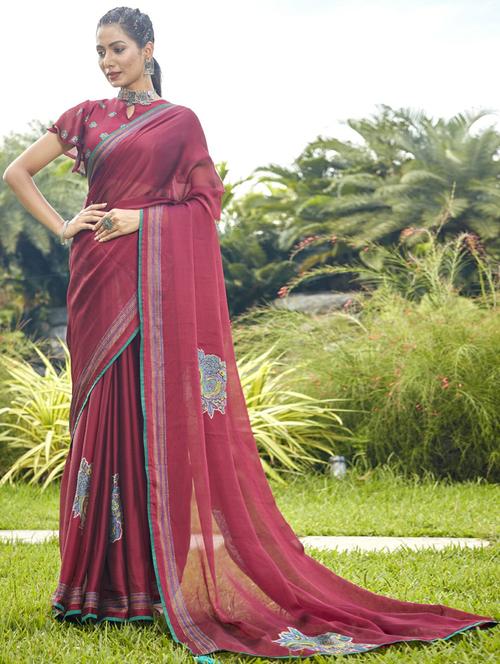 pink chiffon printed saree - 20586120 - Very Small Image - 1