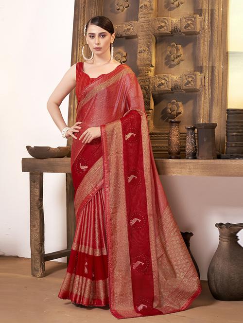 red brasso printed saree - 20586153 - Very Small Image - 1