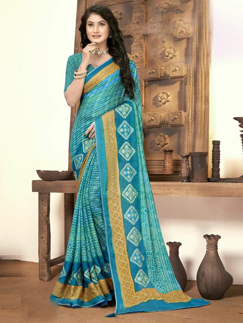 turquoise georgette embellished saree with blouse - 20586165 - Very Small Image - 1