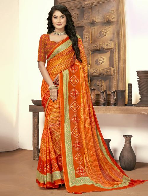 orange georgette embellished saree - 20586167 - Very Small Image - 1