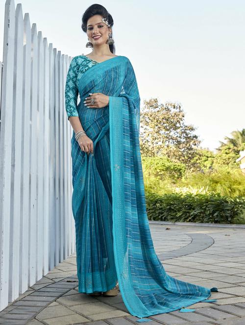 women light blue embellished saree with blouse - 20586246 - Very Small Image - 1