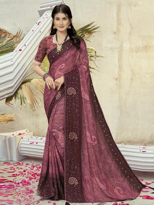 women pink paisley printed saree with blouse - 20586325 - Very Small Image - 1