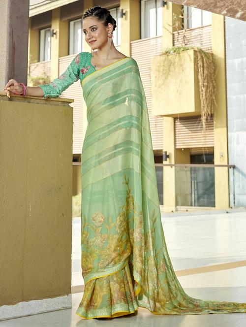 women green embellished saree with blouse - 20586346 - Very Small Image - 1