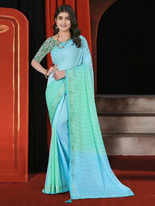 women light blue embroidered saree with blouse - 20586349 - Very Small Image - 1