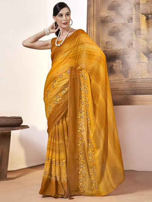 women's embroidered saree with blouse - 20586417 - Very Small Image - 1
