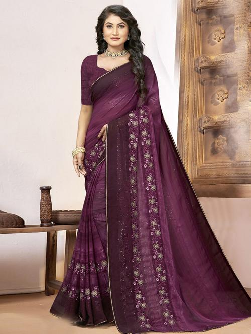 women's embroidered saree with blouse - 20586421 - Very Small Image - 1