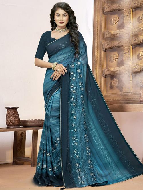 women's embroidered saree with blouse - 20586423 - Very Small Image - 1