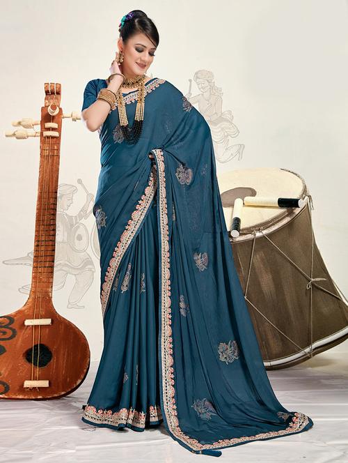 women floral printed bordered saree with blouse - 20586451 - Very Small Image - 1