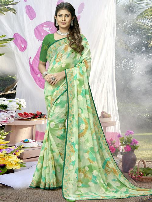 women's floral green colored saree with blouse - 20586503 - Very Small Image - 1
