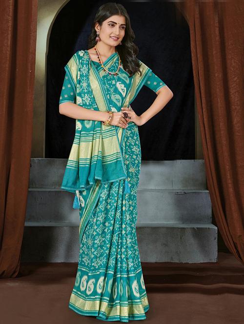 turquoise georgette printed saree - 20586513 - Very Small Image - 1