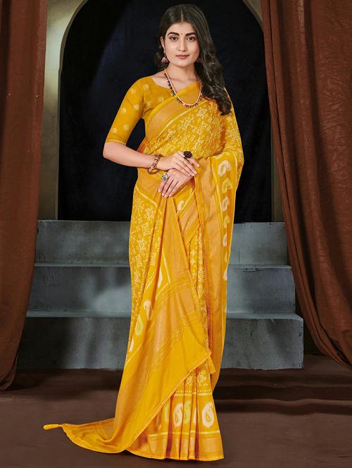 yellow georgette printed saree - 20586514 - Very Small Image - 1