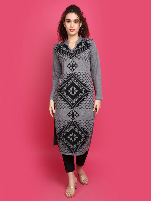 grey self design detailed woollen kurta - 20588641 - Very Small Image - 1