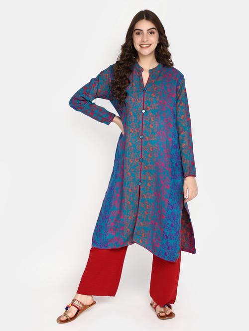teal blue floral printed kurta - 20588643 - Very Small Image - 1