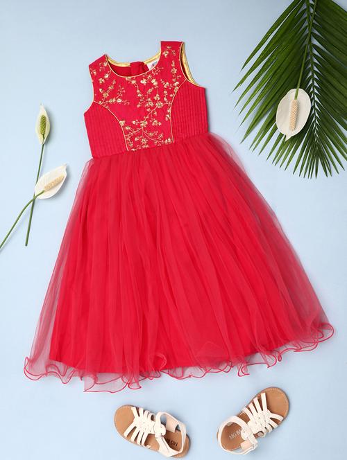 red silk blend & net frock - 20589411 - Very Small Image - 1