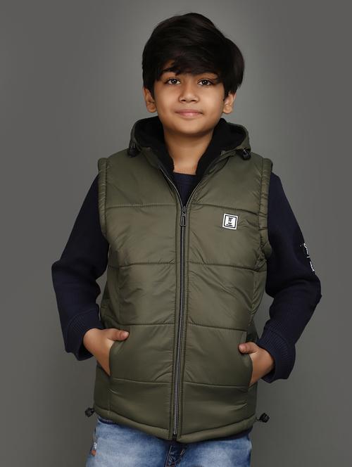 olive green solid sleeveless jacket - 20589991 - Very Small Image - 1