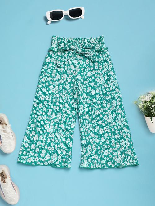 girls sea green floral printed palazzo - 20590165 - Very Small Image - 1
