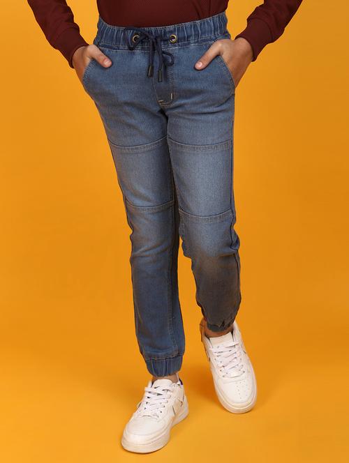 solid light blue detailed jogger jeans - 20590196 - Very Small Image - 1