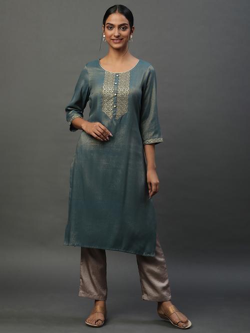 women grey round neck straight kurta - 20591235 - Very Small Image - 1