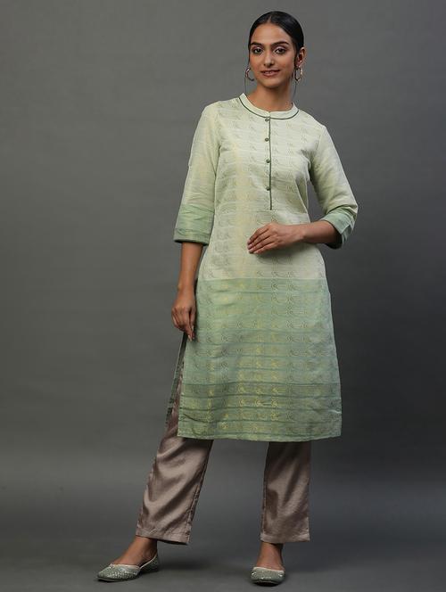 women green mandarin neck straight kurta - 20591248 - Very Small Image - 1