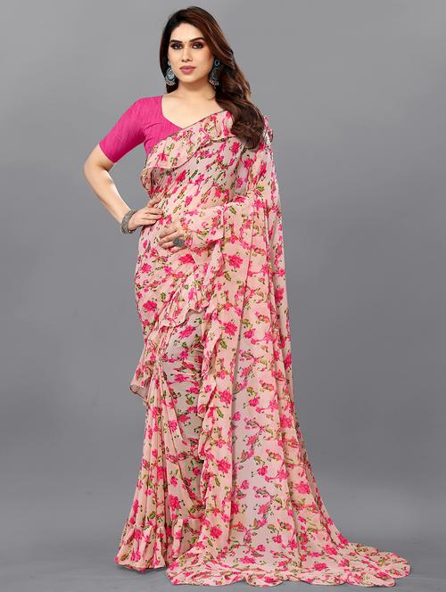 women floral printed ruffle saree with blouse - 20591371 - Very Small Image - 1