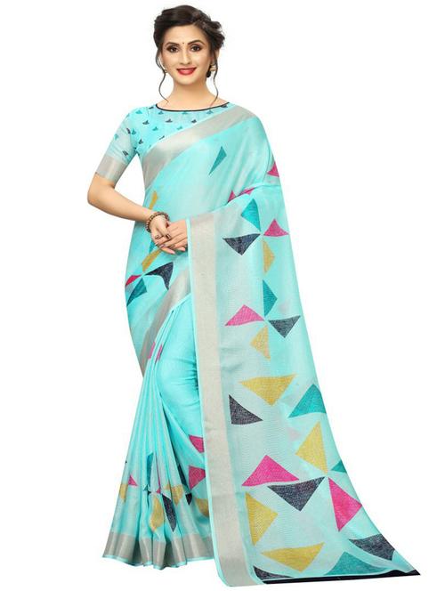women light blue geometric printed saree with blouse - 20591423 - Very Small Image - 1