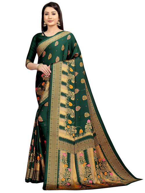 women bottle green floral printed saree with blouse - 20591529 - Very Small Image - 1
