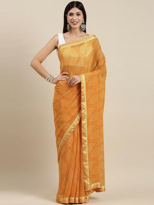 women mustard printed georgette saree - 20591844 - Very Small Image - 1
