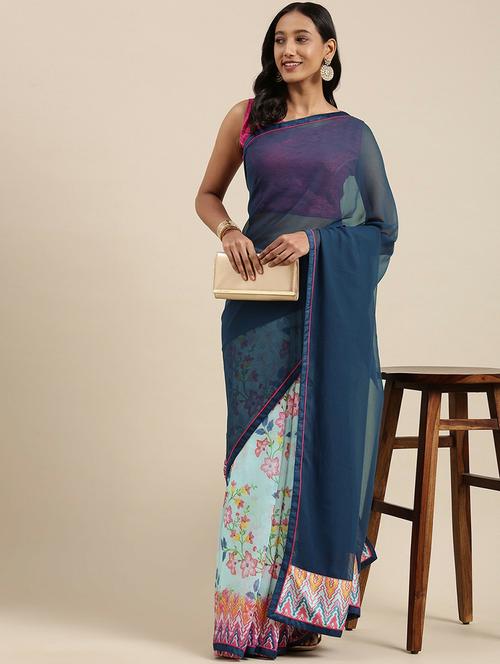 women floral printed half & half saree with blouse - 20591948 - Very Small Image - 1