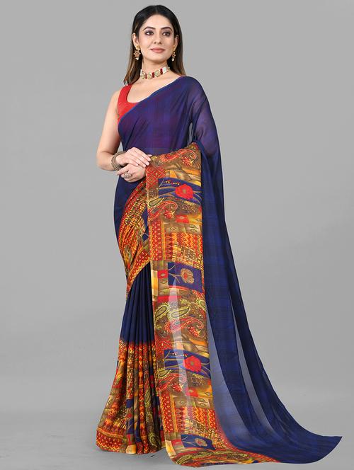 women checkered bordered saree with blouse - 20591979 - Very Small Image - 1