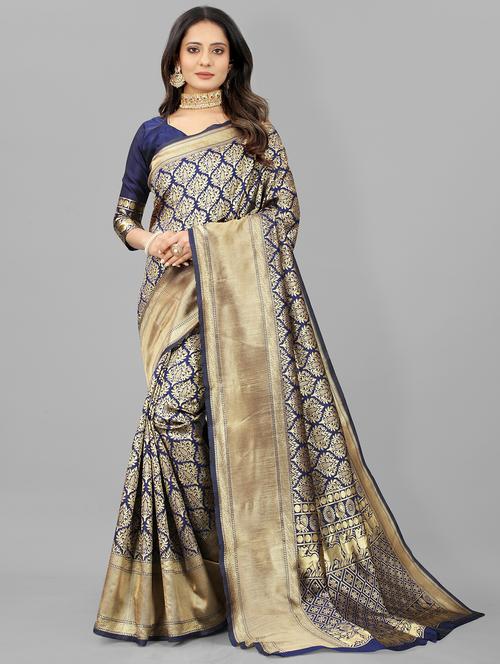 women zari work banarasi saree with blouse - 20591985 - Very Small Image - 1