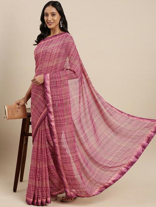 women pink printed geogette saree with blouse - 20592038 - Very Small Image - 1