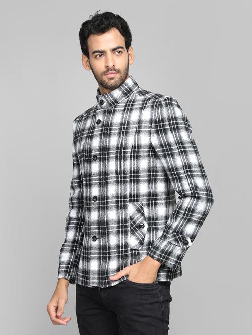 men black & white checked woollen casual blazer - 20592469 - Very Small Image - 1
