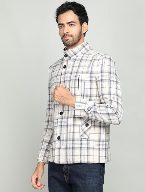 men white checked woollen casual blazer - 20592471 - Very Small Image - 1