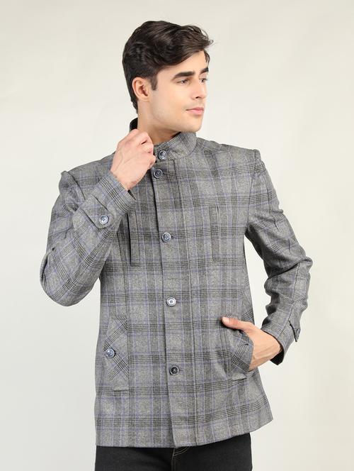men grey checked woollen casual blazer - 20592478 - Very Small Image - 1