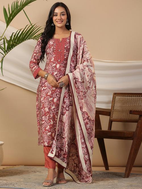 peach three quarter sleeve suit set - 20592551 - Very Small Image - 1
