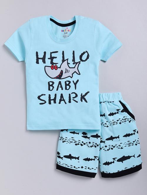boys light blue printed shorts twin set - 20592713 - Very Small Image - 1