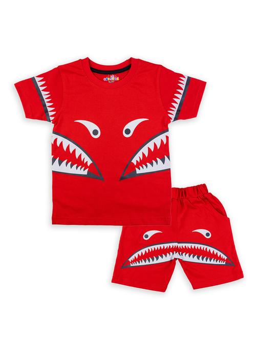 boys red printed shorts twin set - 20592797 - Very Small Image - 1