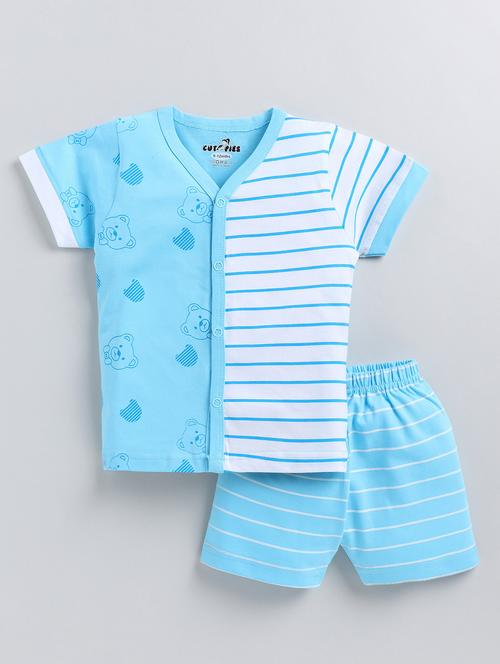 boys light blue & white shorts twin set - 20592889 - Very Small Image - 1