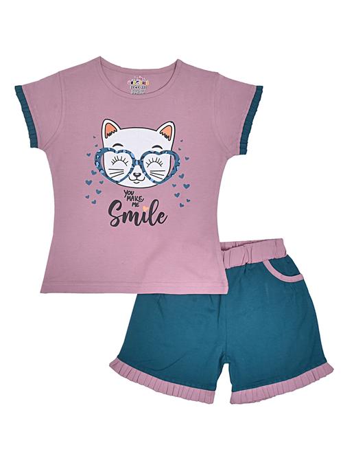 girls round neck graphic regular t-shirt & shorts set - 20593336 - Very Small Image - 1