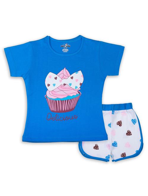 girls round neck graphic regular t-shirt & shorts set - 20593410 - Very Small Image - 1