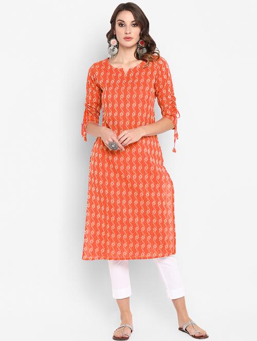 orange cotton straight kurta - 20593495 - Very Small Image - 1